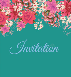 结婚邀请卡绿色唯美手绘花朵婚礼卡片背景矢量图高清图片