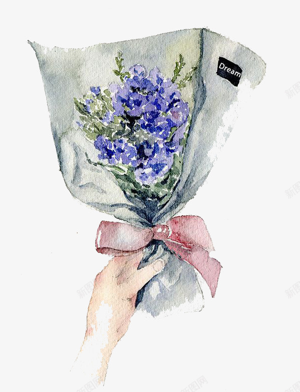 蓝色鲜花png免抠素材_新图网 https://ixintu.com 卡通 彩色 手绘 水彩 花束 蓝色 装饰 鲜花