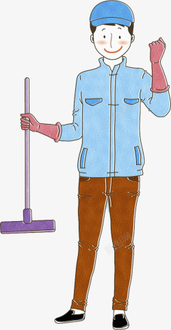 保洁员卡通穿着工服的保洁员高清图片