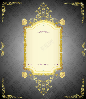 大气奢华地产金色花纹边框质感宣传封面背景矢量图背景