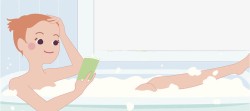 趴在浴缸卡通女孩泡澡看书高清图片