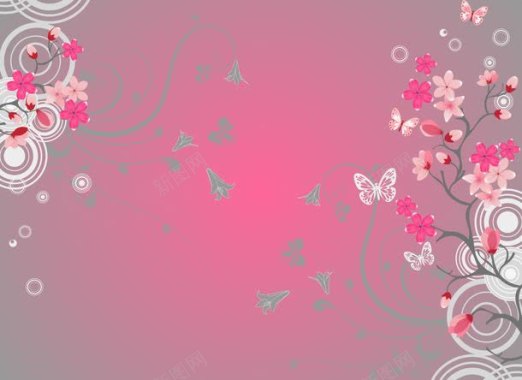 粉色花朵与蝴蝶背景