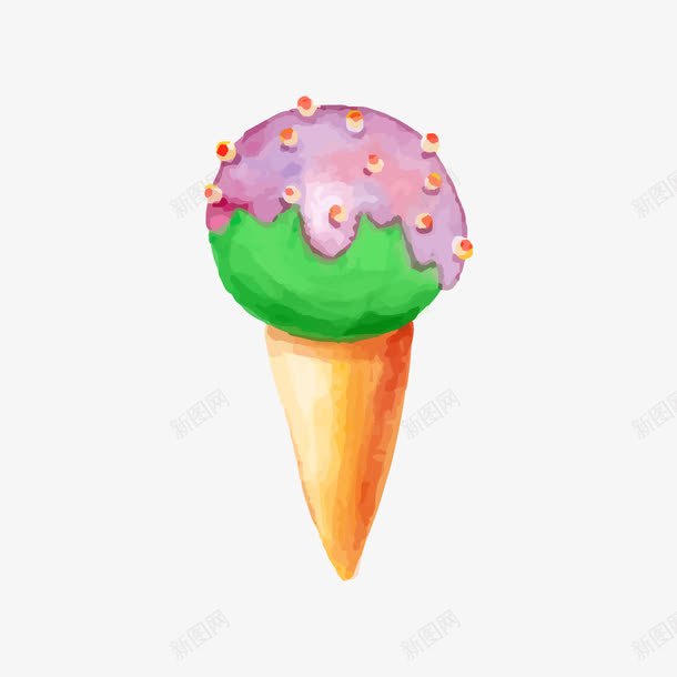 水彩铅笔画冰淇淋png免抠素材_新图网 https://ixintu.com 冰淇淋 水彩 铅笔画