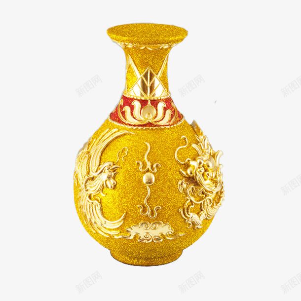 鎏金的瓶子png免抠素材_新图网 https://ixintu.com 双龙戏珠 工艺品 鎏金 镀金 雕刻 雕龙