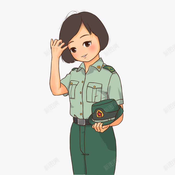 一个兵妹妹png免抠素材_新图网 https://ixintu.com 一位 兵妹妹 军服 卡通 帽子 手绘 步兵卡通 简图 绿色