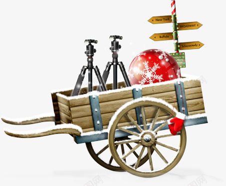 圣诞节雪车png免抠素材_新图网 https://ixintu.com 圣诞节 指示牌 木车 雪车 雪轮胎