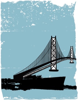 复古日本矢量复古涂鸦旅游桥梁背景高清图片
