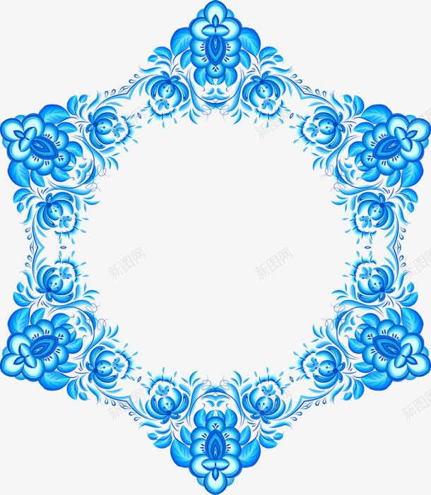 时尚边框png免抠素材_新图网 https://ixintu.com 六角星 花朵 蓝色 边框纹理