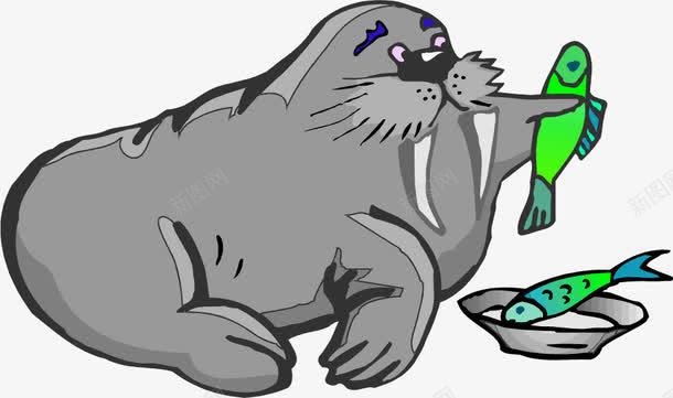 海狮吃鱼png免抠素材_新图网 https://ixintu.com 儿童画 动漫 动画 卡通动物 卡通海狮 手绘动物 手绘海狮 海狮 海狮吃鱼 海狮表演