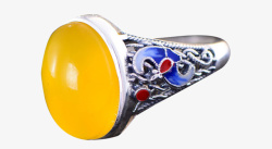 玛瑙戒指素材黄色宝石银戒指高清图片
