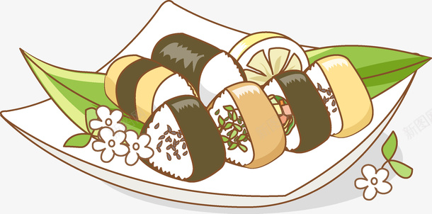 水彩寿司食物图png免抠素材_新图网 https://ixintu.com 卡通手绘 叶子 寿司 水彩 美食 花朵 食物 饭团
