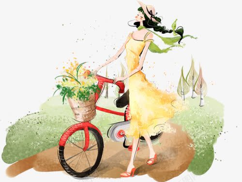 骑自行车的女孩png免抠素材_新图网 https://ixintu.com 女孩 手绘 自行车 花朵