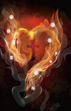 燃烧的爱心中存在的十字架背景矢量图背景