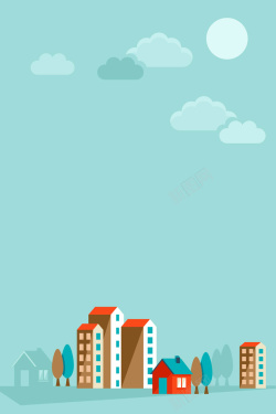 蓝天白云楼盘攀爬矢量扁平化房屋建筑城市背景高清图片