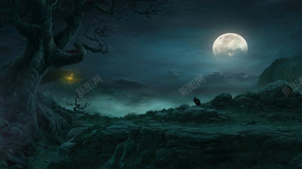 月下幽暗荒芜山谷海报背景背景