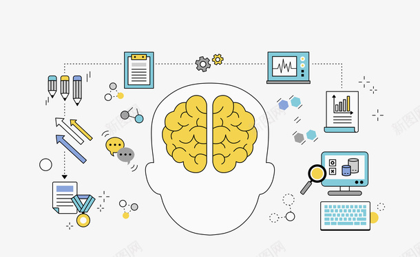 大脑电脑png免抠素材_新图网 https://ixintu.com 卡通人物 卡通图案 大脑电脑 水彩画 肖像画 装饰图案