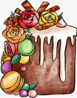 彩色花朵马卡龙蛋糕矢量图素材