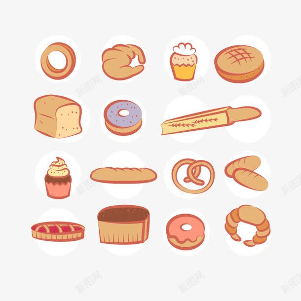 美味烘焙糕点psd免抠素材_新图网 https://ixintu.com 全麦面包 牛角面包 甜甜圈