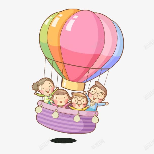 热气球上的一家人png免抠素材_新图网 https://ixintu.com 一个 一家人 卡通 彩色 手绘 热气球 粉色 蓝色