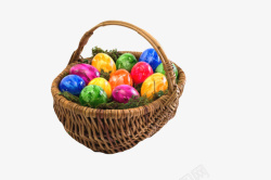 劳动成本棕色轻便装满复活节彩蛋的篮子编高清图片