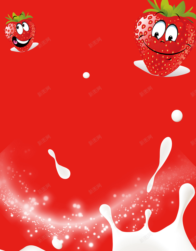 卡通红色草莓笑脸牛奶背景矢量图ai设计背景_新图网 https://ixintu.com 卡通 海报 牛奶 笑脸 素材 红色 背景 草莓 矢量图