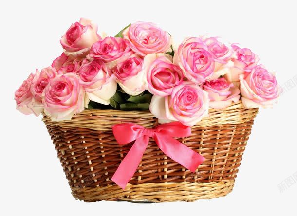 花篮元素png免抠素材_新图网 https://ixintu.com 玫瑰花 粉玫瑰 花朵 花篮