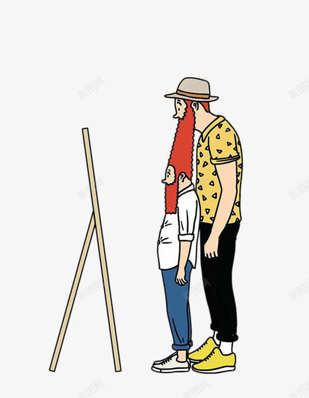 高矮两个男人照镜子png免抠素材_新图网 https://ixintu.com 插画 男人 红发 红色胡须 高低对比 高矮
