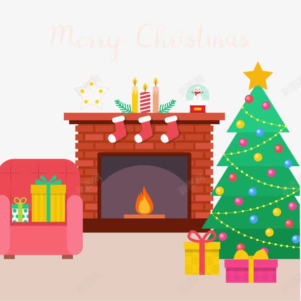 圣诞节壁炉插画png免抠素材_新图网 https://ixintu.com 矢量圣诞树