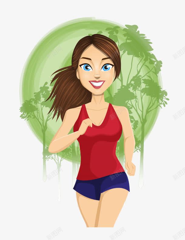 卡通手绘美女树木跑步png免抠素材_新图网 https://ixintu.com 卡通的人物 跑步的美女