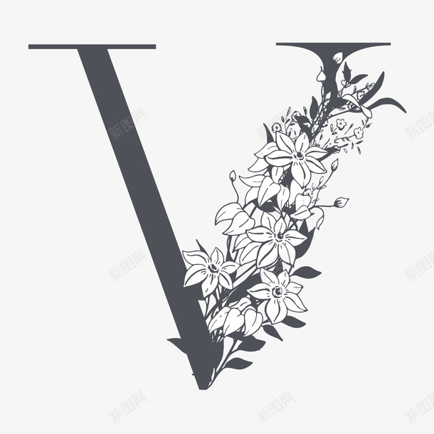 素雅花枝字母V矢量图ai免抠素材_新图网 https://ixintu.com V 字母 字母V 素雅字母 艺术字 艺术字母 花朵 设计字体 设计字母 矢量图
