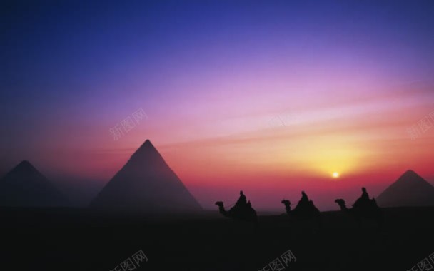 日落金字塔骆驼海报背景背景