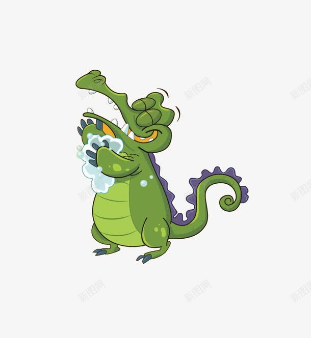 小鳄鱼洗澡png免抠素材_新图网 https://ixintu.com 动物 卡通 绿色 鳄鱼