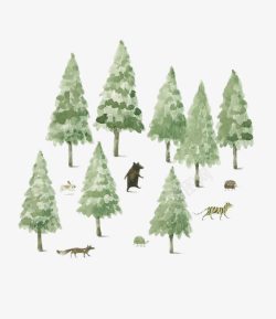 神话中的动物手绘手绘树林中的动物高清图片
