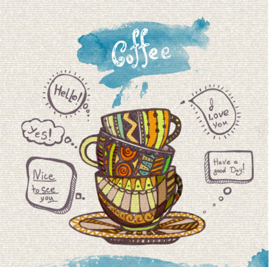手绘复古咖啡背景矢量图背景