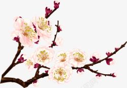 创意手绘合成开花的桃花素材