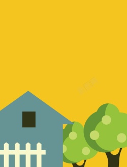 黄色木屋矢量创意扁平化农场果树背景高清图片