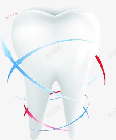 手绘白色牙齿蓝红色线条png免抠素材_新图网 https://ixintu.com 牙齿 白色 红色 线条