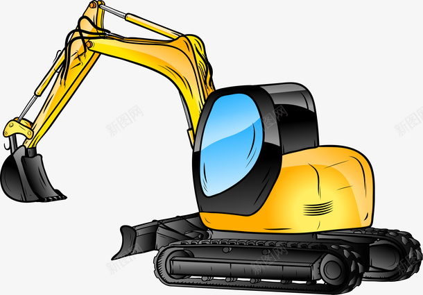 卡通手绘黄色的挖土机png免抠素材_新图网 https://ixintu.com 创意 动漫动画 卡通手绘 商务 手绘挖土机 挖土机 黄色的