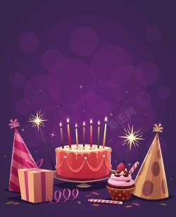 童趣礼盒紫色生日快乐背景矢量图高清图片
