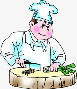 卡通拿刀拿刀切菜的厨师高清图片