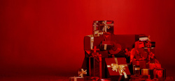 新年备年货深红色礼盒囤货新年背景高清图片