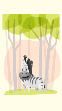 绿色斑马卡通森林动物插画矢量图高清图片