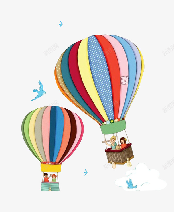 坐热气球的人png免抠素材_新图网 https://ixintu.com 人物 彩色热气球 热气球 矢量装饰 装饰