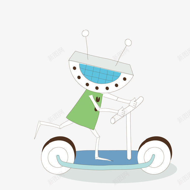 骑踏板车的机器人矢量图ai免抠素材_新图网 https://ixintu.com 交通 机器人 踏板车 矢量图