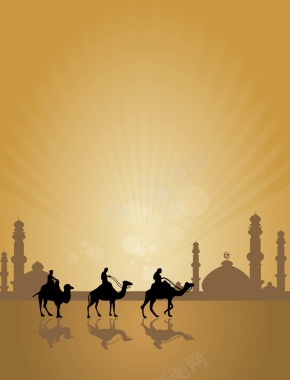 矢量手绘沙漠骆驼宗教背景背景