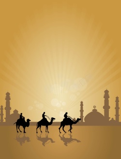 骆驼海报矢量手绘沙漠骆驼宗教背景高清图片