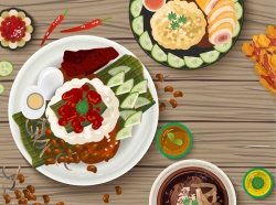 新加坡美食手绘矢量旅游新加坡美食红枣糯米圆海报背景高清图片