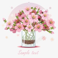 浪漫花瓶手绘粉色景观花朵插画高清图片