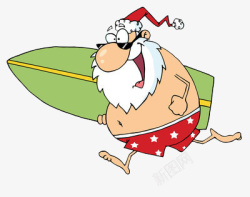 冲浪老人光膀子的圣诞老人夹着帆板船冲浪高清图片