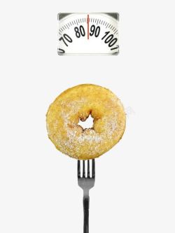 体重控制实物甜甜圈和体重秤高清图片